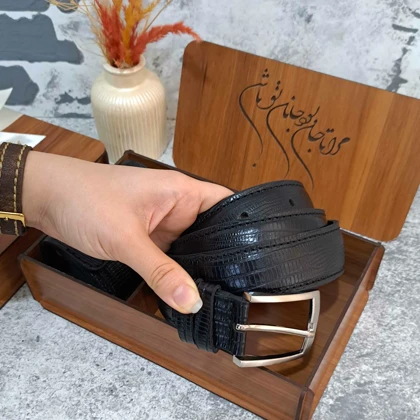 ست هدیه چرم طبیعی مردانه کمربند و جاکارتی مدل 2 تیکه لیزارد مشکی