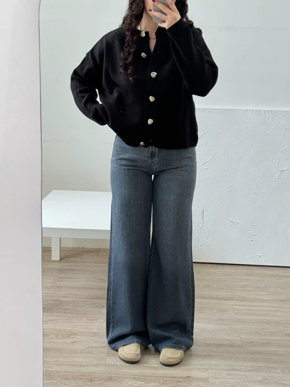 شلوار بگی طوسی آبی7338