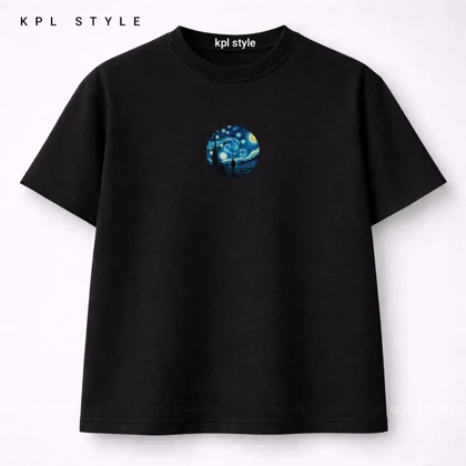 تیشرت باکسی نخ پنبه با چاپ مینیمال (Starry Night) | کد 1316