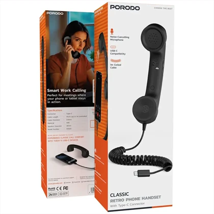 گوشی تلفن دستی کلاسیک پورودو Porodo مدل PD569BK با اتصال تایپ سی