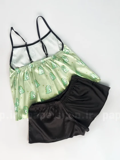 ست لباس خواب تاپ و شورتک ساتن طرح دایناسور