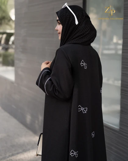 مانتو عبایی کتان لمه گلدوزی شده پئونی