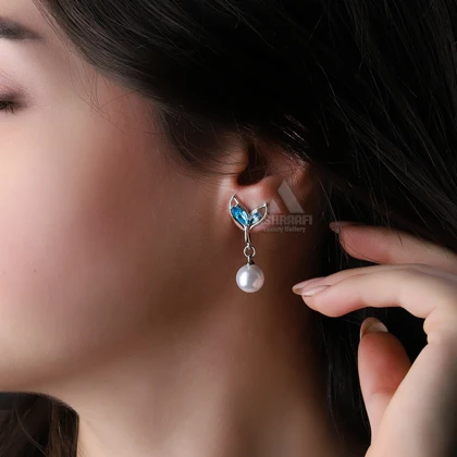 گوشواره دم وال و مروارید Blue Whale Tail Earrings