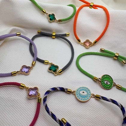 دستبند اسپرت طرح «چشم نظر سبز» (بند طنابی) | محافظت با تم بهاری