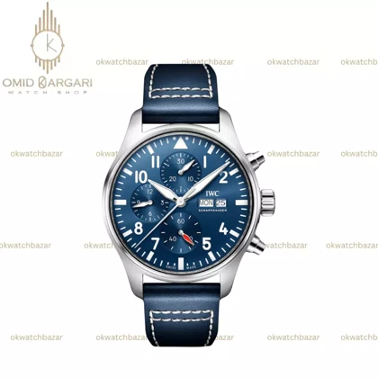 ساعت مچی آی دبلیو سی خلبانی کورنوگراف بند چرمی صفحه سرمه ای IWC Pilot