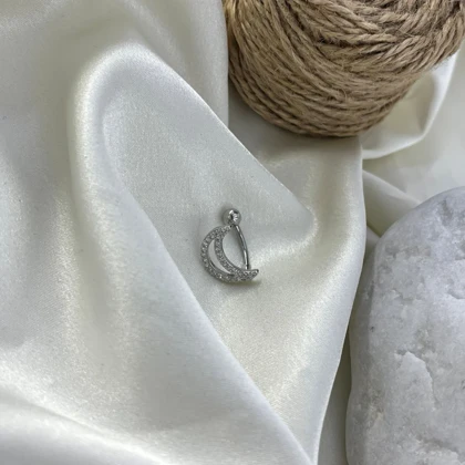 پیرسینگ ناف زنانه مدل مهتاب نگین‌دار