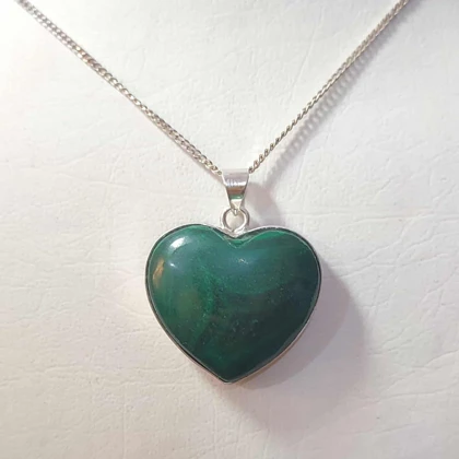 گردنبند نقره با سنگ مالاکیت اصل کنگو (بدون زنجیر)