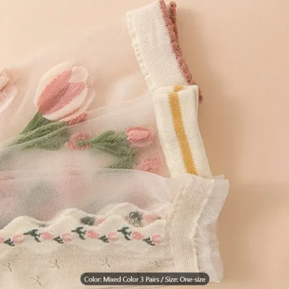 جوراب فانتزی طرح گل شیشه ای