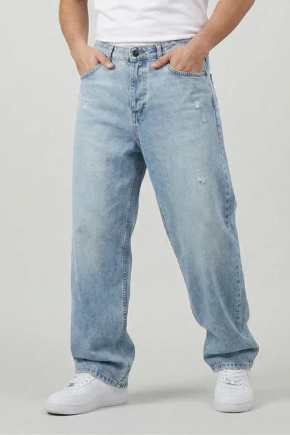 شلوار بگ مردانه جین یخی سنگ شور با کیفیت بالا MB354