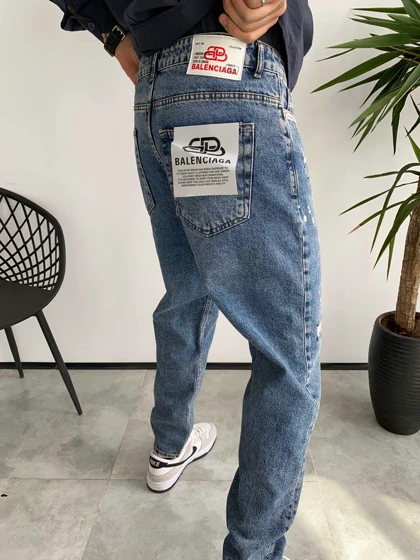شلوار مام فیت ابی وسط زاپ‌دار BALENCIAGA
