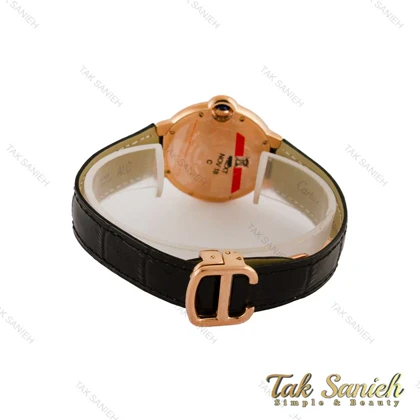ساعت کارتیه بالن بلو زنانه فول نگین رزگلد بند چرم مشکی Cartier-5265-L