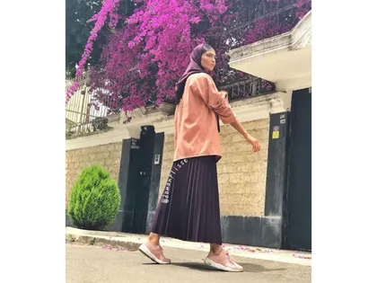 دامن پلیسه بادمجانی قد 90