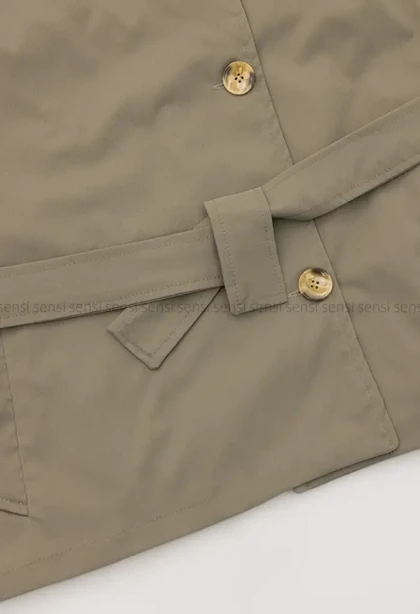 ترنچ کت یقه ایستاده کتان@کد1004635