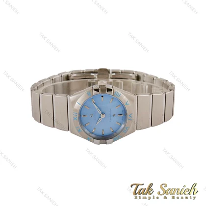 ساعت اومگا زنانه نقره ای صفحه آبی آسمانی ایندکس خطی Omega-5166-L