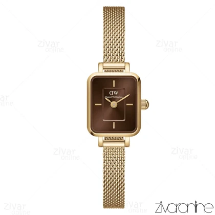 ساعت دنیل ولینگتون زنانه حصیری مستطیلی طلایی صفحه قهوه ای 104919