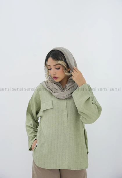 شومیز جلوبسته دوجیب نما آستین پاگن