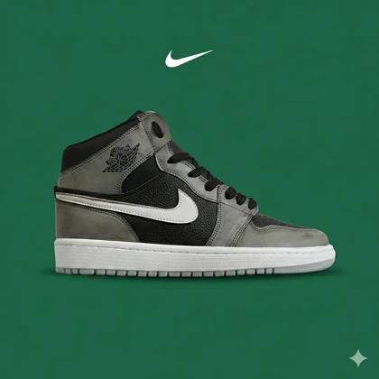 کفش کتانی ساق‌دار مردانه و زنانه طوسی مشکی NIKE jordan 1 مدل 8132
