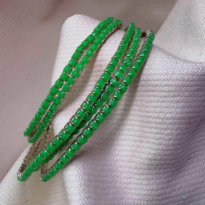 دستبند تنیسی تمام نگین مدل «زمرد فانتزی» | تمام استیل (فروش دانه‌ای)
