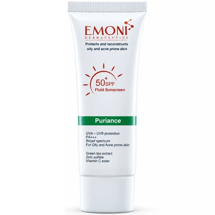 فلوئید ضد آفتاب بی رنگ امونی مدل Puriance مناسب پوست چرب و دارای آکنه SPF50+ حجم 50ml