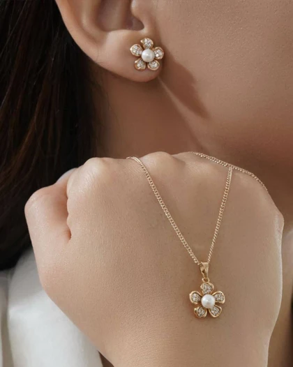 نیم ست گل مرواریدی ژوپینگ