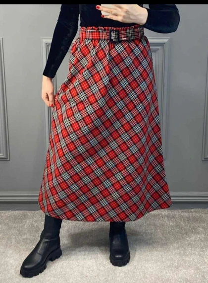 دامن چهارخونه پشمی قد 90 کد 50138