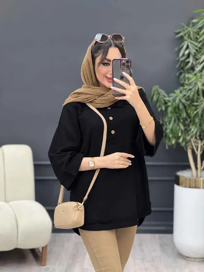 مانتو جلو بسته سه دکمه ریش دار