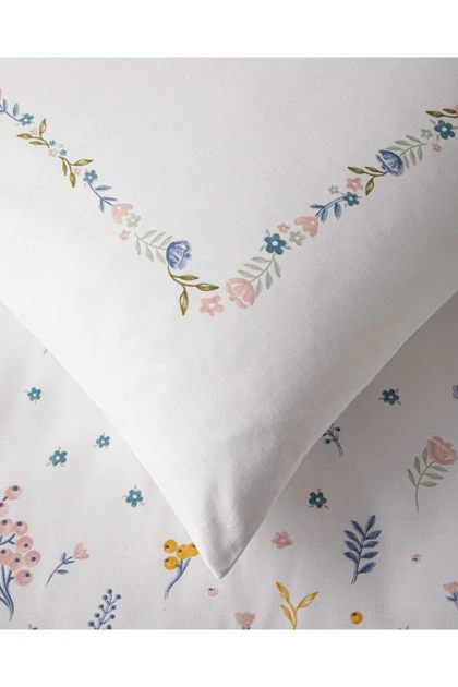 سرویس روتختی یک نفره English Home مدل Floral Bud پنبه‌ای - خردلی-صورتی