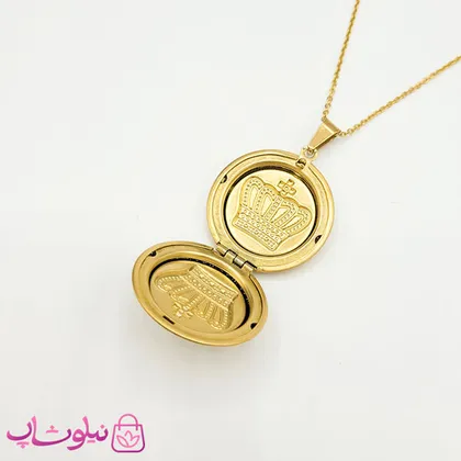گردنبند لاکت دایره طرح تاج طلایی
