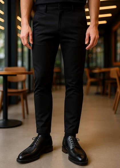 پکیج شلوار اسلش مردانه ARIF (مشکی)+کفش رسمی مردانه مشکی مدل Edvin