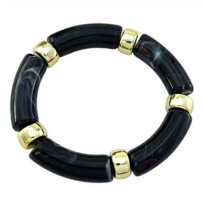 دستبند زنانه بنگل رزینی چندتکه مدل نوآرا مشکی‑طلایی