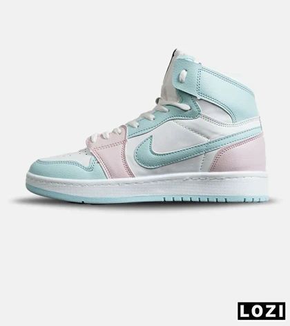 کفش کتانی ساق‌دار زنانه سفید آبی صورتی نایک NIKE jordan 1 مدل 8136