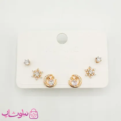 سه جفت گوشواره میخی ژوپینگ نگین‌دار