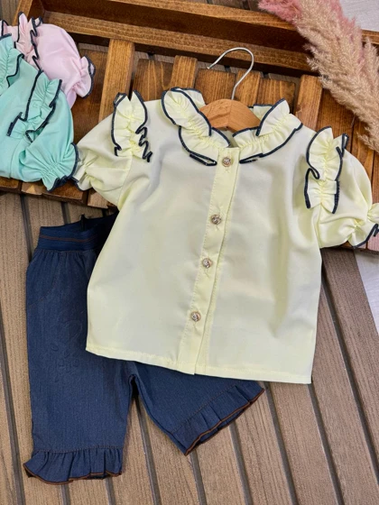 شومیز شلوارک یقه چین‌دار