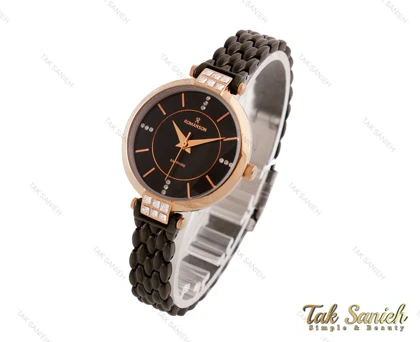 ساعت رومانسون زنانه نگین‌دار رزگلد مشکی Romanson-3732-L