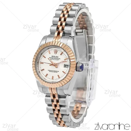 ساعت رولکس دیت جاست زنانه رزگلد نقره ای ایندکس خطی اسمال 106118