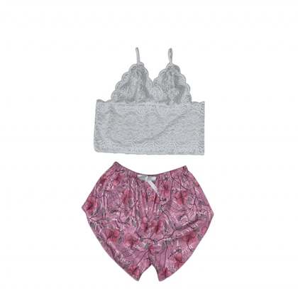 ست نیم‌تنه گیپور و شلوارک طرح dior مدل 124