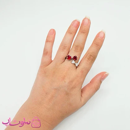انگشتر زنانه طرح پاپیون قرمز نگین‌دار فری سایز کد 98