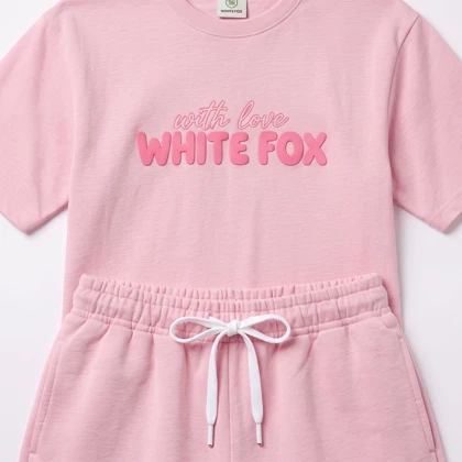تیشرت و شلوارک زنانه طرح White Fox رنگ صورتی