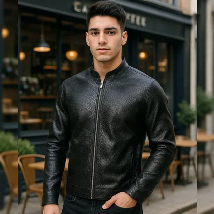 کاپشن چرم طرح پوست مار ساده مردانه مدل Yasan ویژه