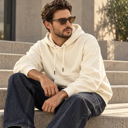 هودی مردانه اورسایز باکسی شیری پرسیسکا