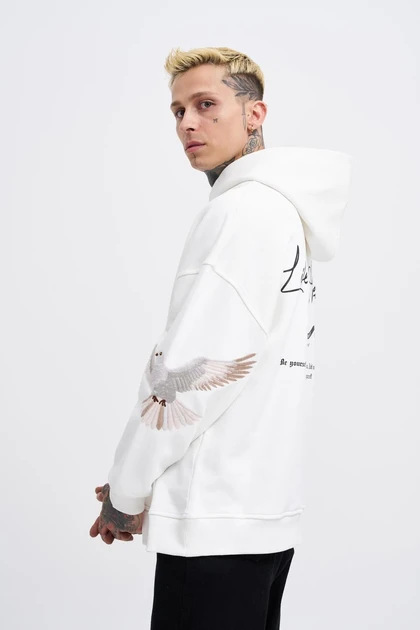 پرندگان مرد دو گلدوزی Ekru Hoodie M3552