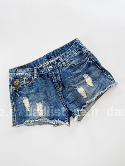شورتک کوتاه جین زاپ‌دار پاچه ریش