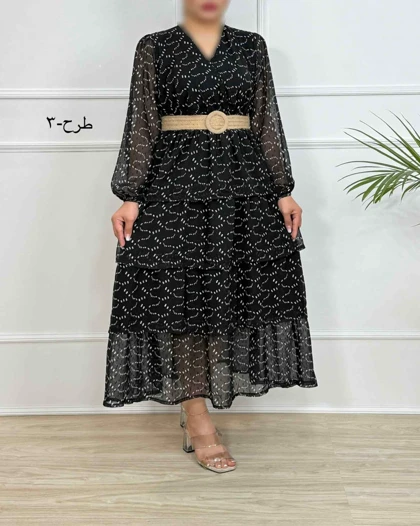 پیراهن الارا کد 094 ( حریر طرحدار طبقه‌ای )