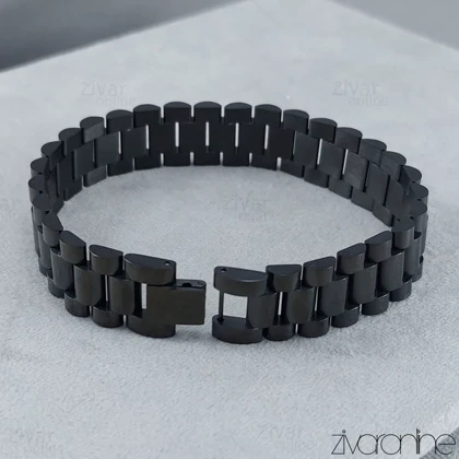 دستبند رولکس سه رج کلاسیک مشکی پهن 40139