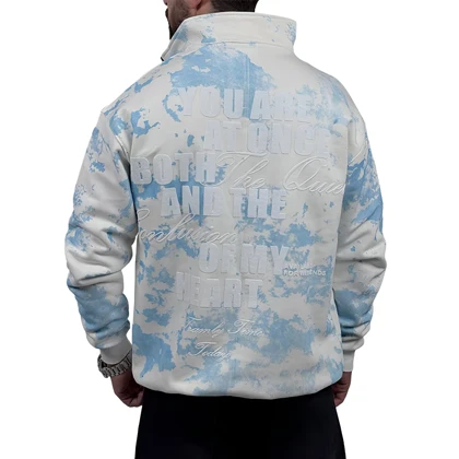 دورس یقه نیم زیپ سفید مدل چاپ برجسته