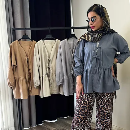 شومیز عروسکی لینن بندی جلو باز