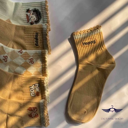 جوراب نیم ساق گلبهی طرح دخترو پاپیون وارداتی