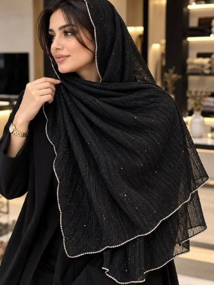 شال وارداتی پلیسه لمه دار دور نگین
