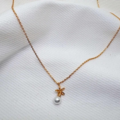 گردنبند ژوپینگ مدل «شکوفه و شبنم» | رقص گل طلایی با آویز مروارید