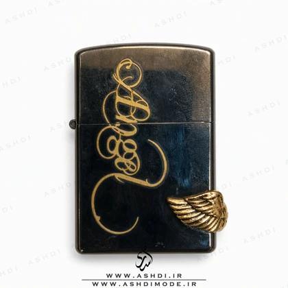 فندک زیپو های کپی مشکی طرح بال طلایی کد 002 002 Zippo Lighter